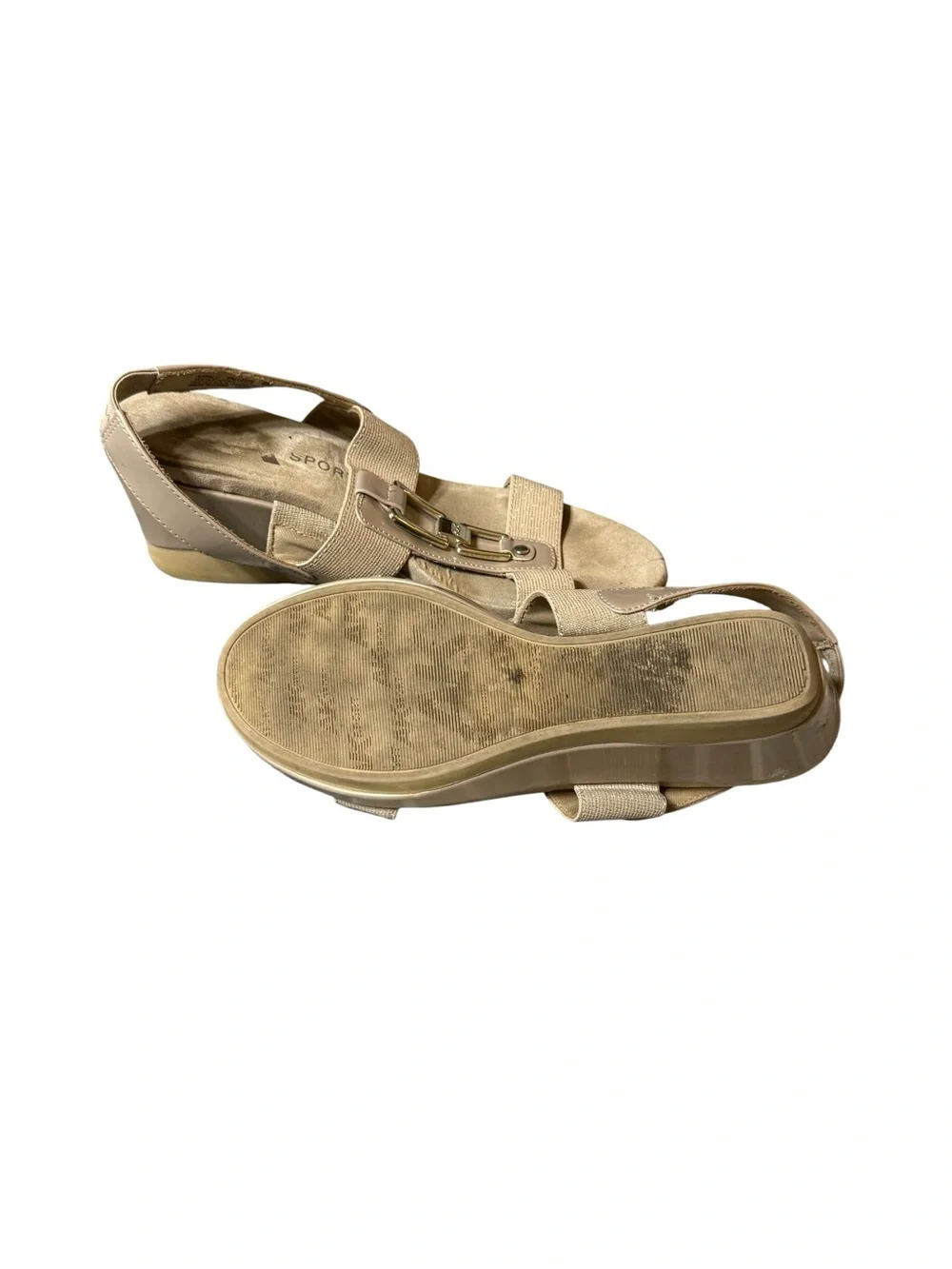 AK Anne Klein Sport Gold Wedge Sandals Elastic Comfort Strappy Shimmer 8M